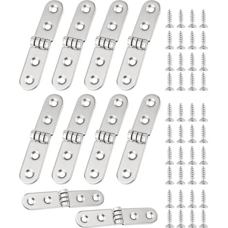 10 PCS Charnieres de Portes, Charnière Inox Invisible, Charnière Porte Placard 4 Trous, Charnière Plate pour Porte, Tiroirs, Meuble, Piano, Coffret, Quincaillerie de Placards et Armoires (1/5)