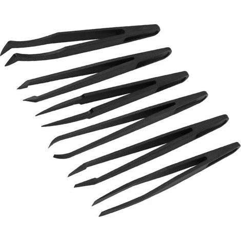 Precision tweezers for electronic repair – 8-piece set in stainless steel, with fine and ergonomic tips