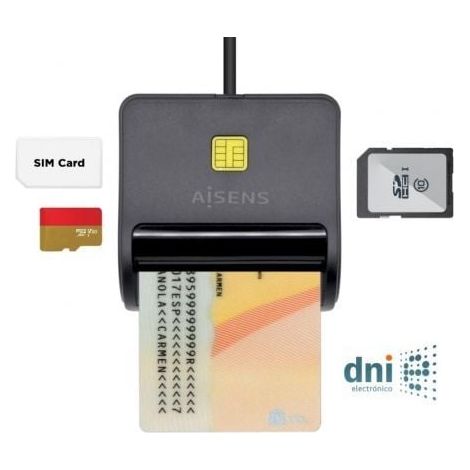 Lecteur de cartes et de documents d'identité aisens ascr-sn02sd-bk/ black