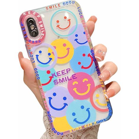 Custodia per ricarica wireless per iPhone 12, elegante fodera in microfibra con motivo a faccine sorridenti e cuori, sottile, leggera e resistente, con protezione completa dell'obiettivo. (1/2)