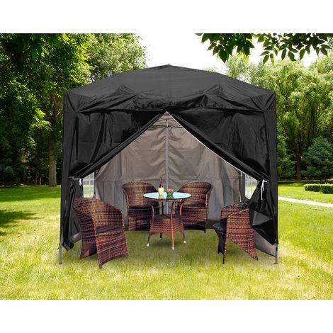 2x2m Outdoor Pop Up Gazebo Garden Marquee Party Tent Canopy 4 Side Panels Black