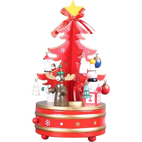 Décorations de Noël, boîte à musique en bois rotative haut de gamme. (1/4)