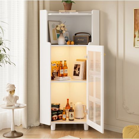 Meuble de rangement d’angle avec éclairage LED, 63,5 x 124 cm, blanc HAVRYA (1/5)