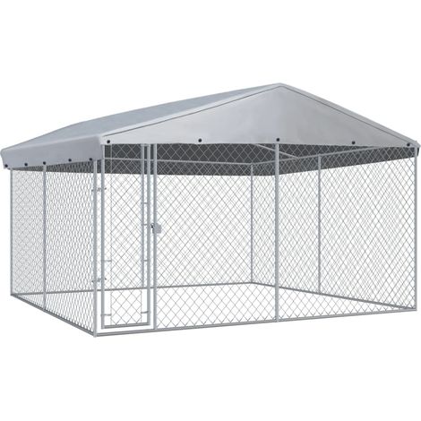 Chenil d'extérieur Enclos Parc Cage pour chiens avec toit pour chiens 382x382x225 cm 80013 (1/5)