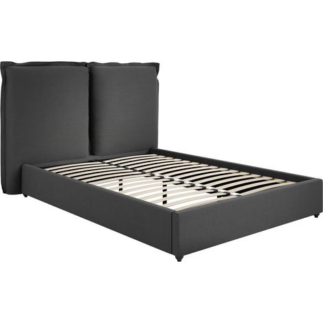 Sunday Double Bed Frame (Pack of 2) - Linen Blend - L221 x W174 x H120 cm - Deep Grey - Flat Pack