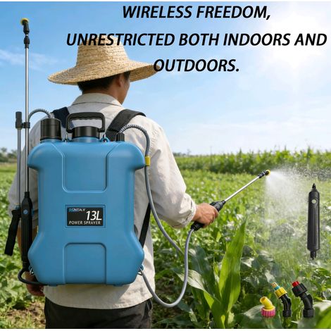 Pulvérisateur électrique sans fil dorsal de 13 litres, pulvérisateur de jardin 3 en 1 à pression réglable, charge rapide USB-C, idéal pour l'arrosage des fleurs et la pulvérisation de pesticides. (1/5)