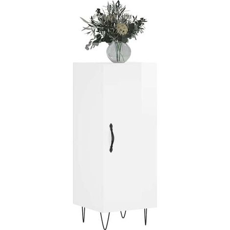 Buffet de Cuisine Blanc Brillant 34,5 x 34 x 90 cm - Meuble Rangement Compact en Bois d'Ingénierie pour Salle à Manger ou Entrée (1/5)