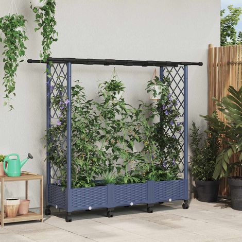 vidaXL Hochbeet mit Rankgitter und Dach Grau 164 x 40 x 127 cm PP (1/5)