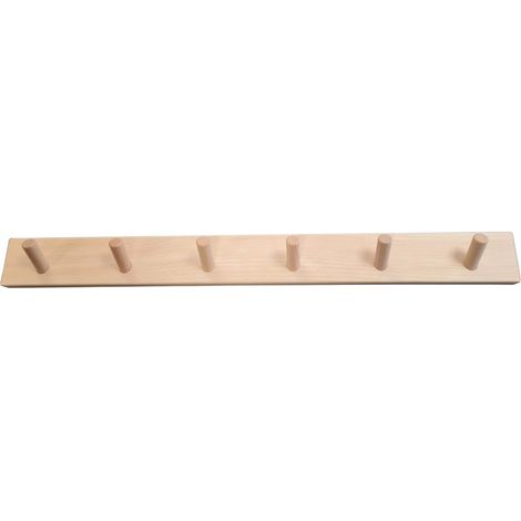 Percha con 6 cabezas inclinadas en haya natural, 600 x 60 x 16 mm