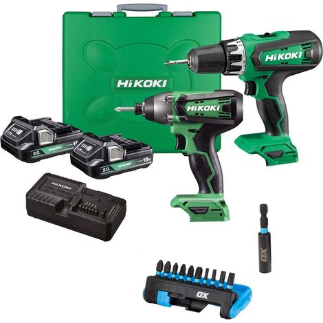 HiKOKI 18V Combi Drill Impact Driver 2AH Twin Pack + Impact Bit Set KC18DFXJAZ