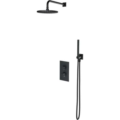 OMNIRES Contour - Conjunto de ducha con termostato empotrado, con cuerpo de montaje, diámetro 25 cm, antracita cepillada SYSCT11AT