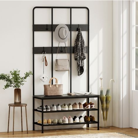 Perchero de entrada 3 en 1 con banco y zapatero, negro OKMYHOME (1/5)