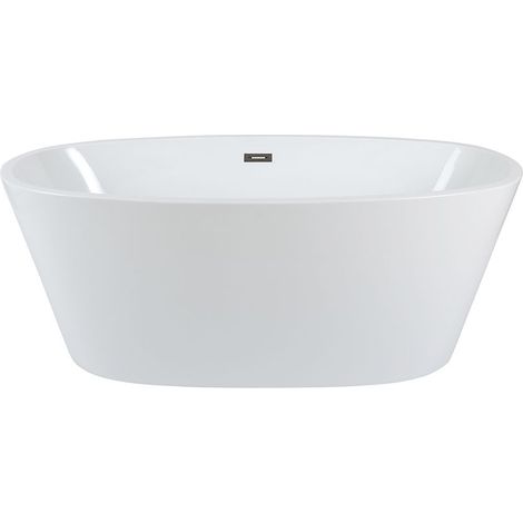 Milano Irwell Bathroom 1595mm x 740mm Double Ended Freestanding Oval Bath with Overflow and White Push Button Waste - Gunmetal Grey Overflow (1/5)