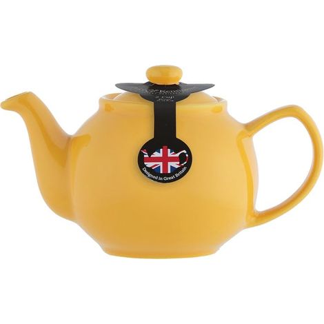Théière anglaise pour 6 tasses, en faïence, jaune moutarde brillant, passe au micro-ondes et au lave-vaisselle, théière vintage (1/2)