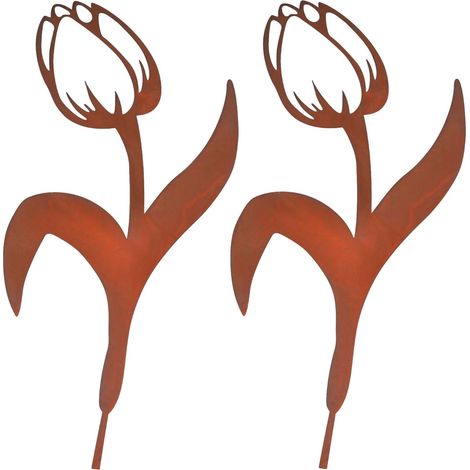 Tulip Garden Stakes, Set Of 2 - Rust-Effect Outdoor Decor (1/5)