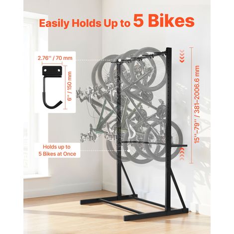 Support à Vélo 5 Vélos Porte-vélos avec 5 Crochets Robustes, Support Rangement Bicyclette en Acier au Carbone, Capacité de Charge 136 kg, Range Vélo Vertical pour Garage, Salon, Abri Intérieur (1/5)