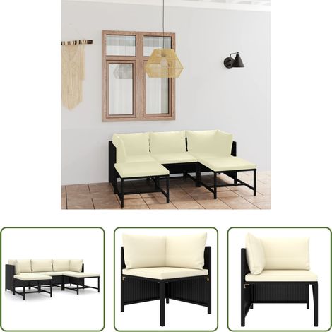 Poly Rattan Sofa -  5-tlg. Garten-Lounge-Set mit Kissen Poly Rattan Schwarz (1/5)