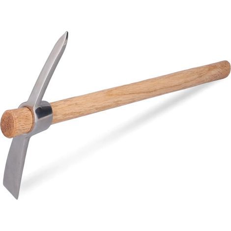 Cultivateur manuel de 40 cm, pioche-houe robuste et durable en acier inoxydable avec manche en bois (1/4)