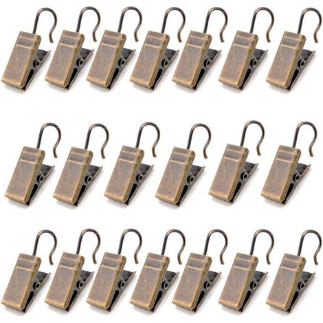 20 Curtain Clips w/Hook - Antique Brass (1/4)