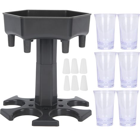 Porte-distributeur de liquide 6 verres, support pour spiritueux, accessoire de bar pour vin et bière, gris avec verre transparent (1/5)