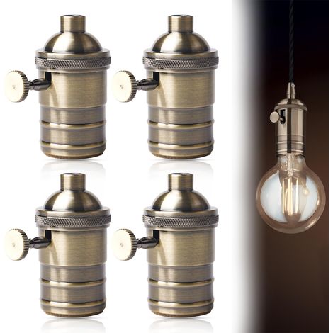 Lot de 4 douilles vintage en aluminium : douilles bronze 220 V E27 avec interrupteur rotatif, adaptateur pour suspension, ampoule LED, décoration rétro, douille pour suspension (1/5)