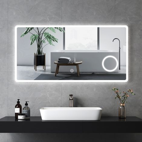 EMKE Miroir lumineux de salle de bain avec Interrupteur Tactile, 3x Loupe, Lumière Blanche Froide 120x60cm (1/5)