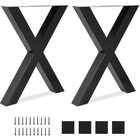Lot de 2 Pieds de Table Metal 71 cm Hauteur x 60 cm Largeur Pied de Table Basse en Acier Brut, avec Protecteur de Sol et Accessoires de Montage (1/5)