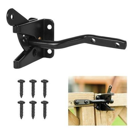 Serrure de porte Verrouillage automatique - Serrure à pêne métallique - Loquet en acier à gravité - Clôture de jardin - Noir - Vis de fixation fournies (1/4)