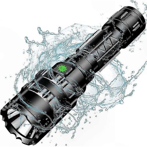 Lampe torche tactique LED rechargeable USB, 10 W, en alliage d'aluminium, lumière puissante pour une utilisation extérieure et domestique, lumière rouge incluse (1/5)