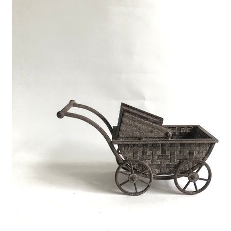 31cm Decorative Planter with Wheels - Metal/Glass - L19 x W13 x H31 cm