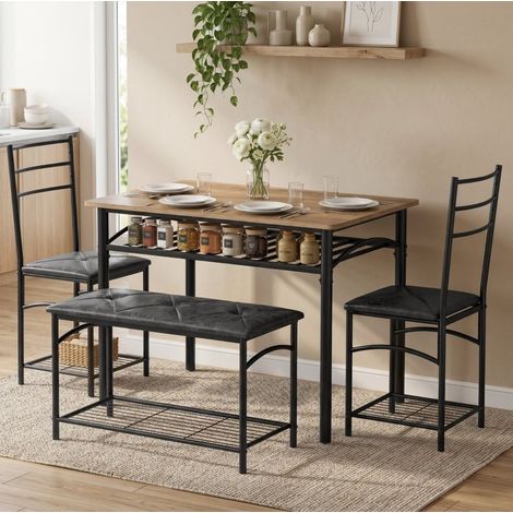 Set da pranzo 4 pezzi con 2 sedie e panca, contenitore, marrone e nero DESVIAE (1/5)
