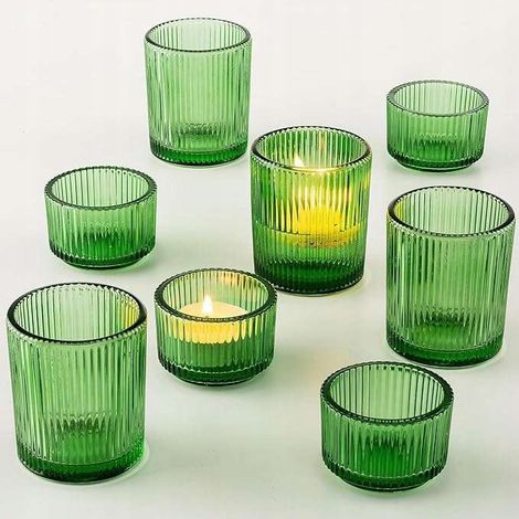 Dekorative grüne Teelichthalter aus Glas, 8er-Set (1/3)