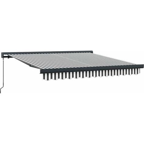 Store banne rétractable, gris anthracite/blanc, 3 x 2,5 mètres, tissu et aluminium. (1/5)