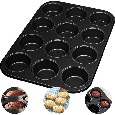 Moule à gâteau antiadhésif 12 alvéoles en acier au carbone, revêtement en téflon, plaque de cuisson, ustensiles de cuisson (1/4)