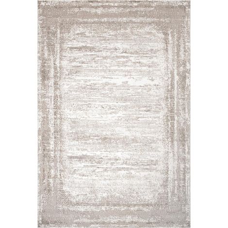 Tapis salon et chambre 200x280 beige rectangle tissé motif faux uni LYN7 KALEE