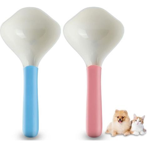 Cuillère pour nourriture pour animaux - antidérapante et résistante à l'usure - convient aux chiens, chats, etc. - 2 pièces (bleue et rose) (1/5)