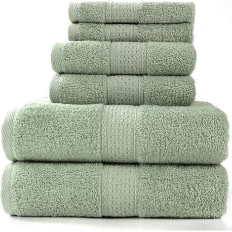 NineClouds Lot de 6 Serviettes à Usage Quotidien,Vert Sauge-2 Serviettes de Bain 70x140cm,2serviettes de Toilette 31x31 cm,2gants de toilette34x75 cm (1/5)