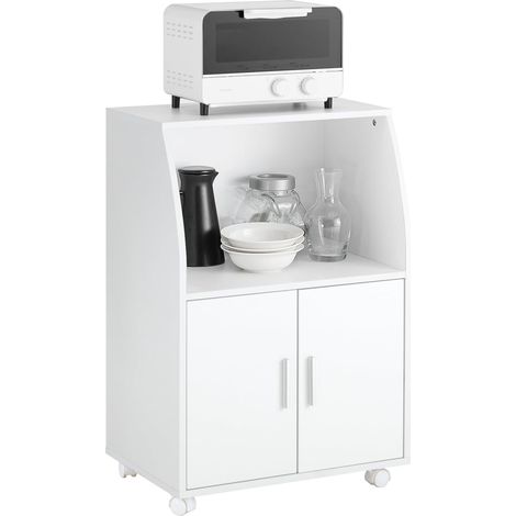 SoBuy FRG241-W Küchenschrank Küchenwagen Rollschrank Getränkewagen Mikrowellenschrank mit 2 Ablagen und 2 Türen weiß BHT ca: 55x84x38cm