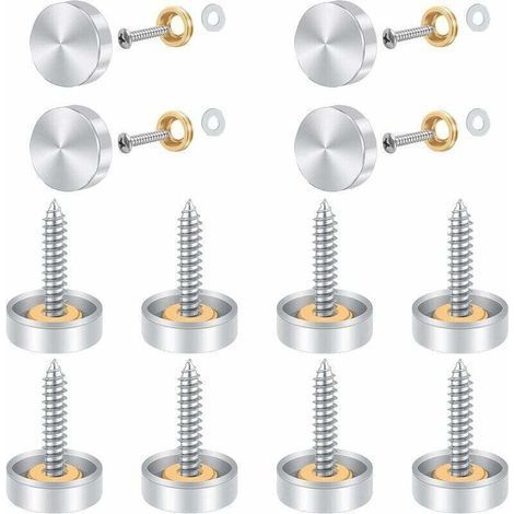 12 Pcs Vis à Miroir, 16mm en Acier Inoxydable Miroir Décoratif Vis Couvercle Cap Clous avec Rondelles pour Tables à Miroir Plaques de Bain Armoires Panneaux en Verre (1/5)