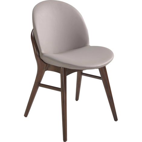 Chaise de salle à manger rembourrée en éco-cuir structure bois de frêne massif - Gris, marron (1/5)