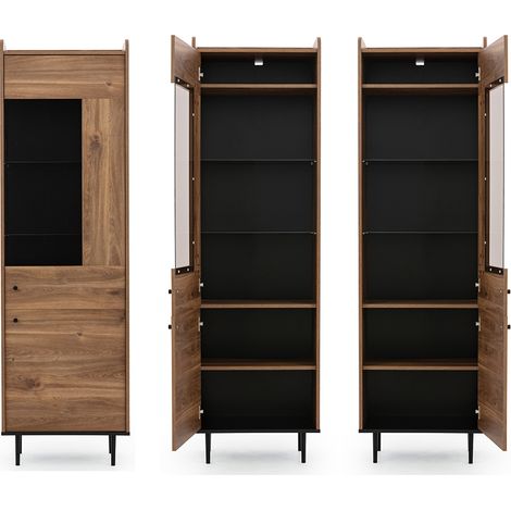 Vitrinenschrank Eiche Nb. VAREDO-132 Wohnzimmer Möbel im modernen Vintage Design, B/H/T ca. 60/200/40 cm (1/5)
