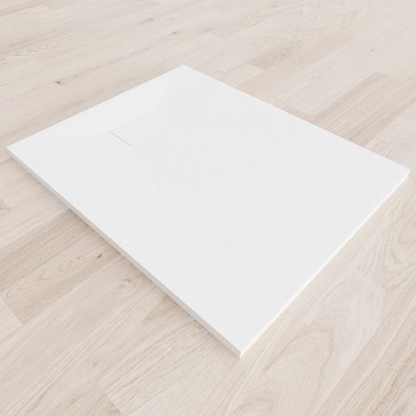 SMC Duschwanne Duschtasse mit Anti-Rutsch Flach mit Steinoptik Weiss inkl. Ablaufgarnitur 100x80 cm