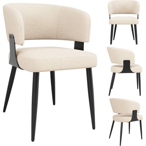 Chaise de salle à manger en flanelle beige/gris, dossier incurvé ergonomique, design léger et luxueux, idéale pour maquillage et coiffeuse, pack de 4 chaises confortables (1/5)