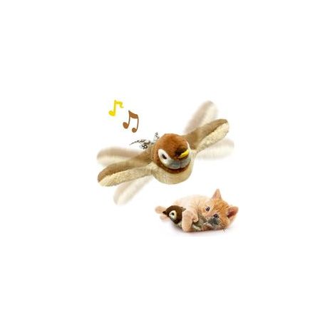 Katzenspielzeug, Spatz mit flatternden Flügeln, kein Flug, zwitschernder Vogel, interaktives Katzenminze-Spielzeug für Kätzchen oder kleine Hunde, berührungsaktiviert, wiederaufladbar - Crezuo