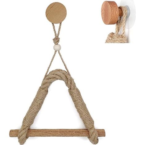 Porte-papier toilette sans poinçon corde de chanvre porte-serviettes en bois porte-serviettes en papier salle de bain (1/5)