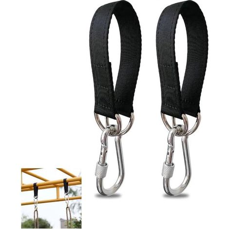2 teiliges Aufhängegurt Set für Baumschaukeln schwarzer Gurt mit Karabinerhaken Verbindungsstück für Hängematte, Boxsack, Schaukelstuhl, Stuhl, T (1/5)