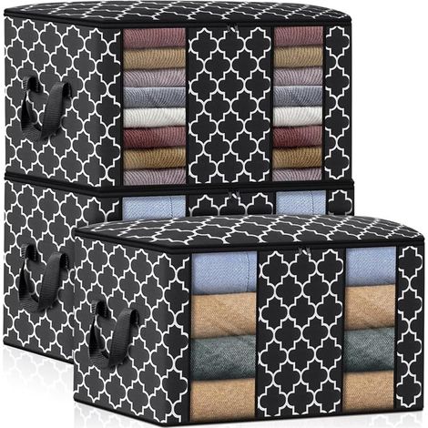 Sac de Rangement Vetement 102L, Lot de 3 Grand Boite Rangement Caisse Rangement Cartons Déménagement, Pliable Housse Rangement Couette pour Couvertures Jouets Vêtements - 63 45 36cm (1/5)