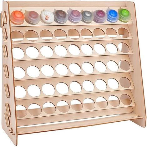 Organisateur de peinture en bois, 54 trous Support de support de peintures Rangement de peinture artisanale blanche antique Bouteille d'encre pigmentée, stockage d'outils de peintures (1/5)