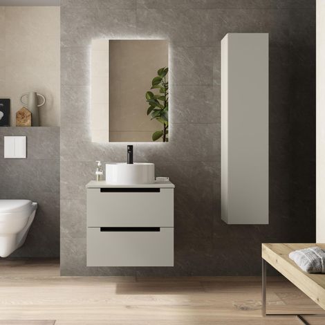 Mueble de Baño LENI 70cm Gris mate 2 cajones Lavabo sobre encimera 1 poza Porcelana (1/5)
