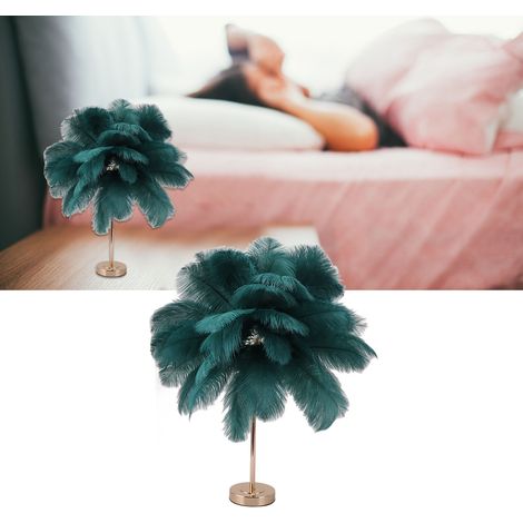 Lampe de table en plumes d'autruche, Lampe de table moderne et créative en plumes d'autruche, Lampe décorative romantique rechargeable, Lampe de chevet nordique, Vert foncé (1/5)